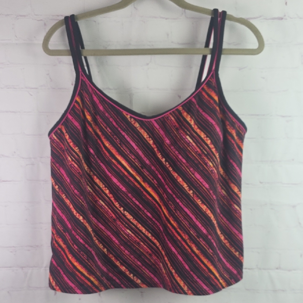White Stag Purple & Orange Striped Swim Top